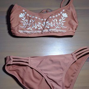 Coral Two Piece Swimsuit with Embroidery